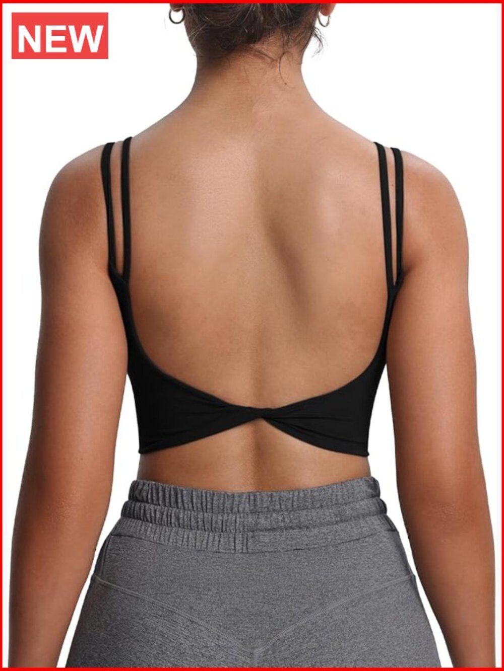 Women's Twist Back Cami Sports Bra Twin Spaghetti Straps Removable Pads Wire